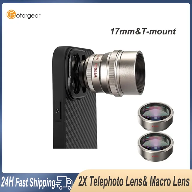 Fotorgear 17mm T-Mount 2X Telephoto Zoom Macro Lens Pocket  Mobile Phone Camera Lens For iPhone Samsung Xiaomi15Ultra Smartphone
