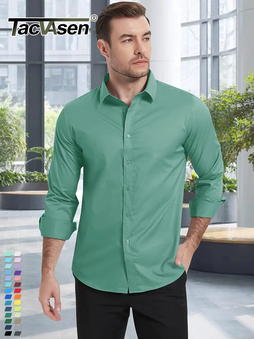TACVASEN Colorful Breathable Dress Shirts Mens Long Sleeve Slim Fit Wrinkle-Free Casual Business Button Down Formal Shirt Males dress shirts men casual shirts