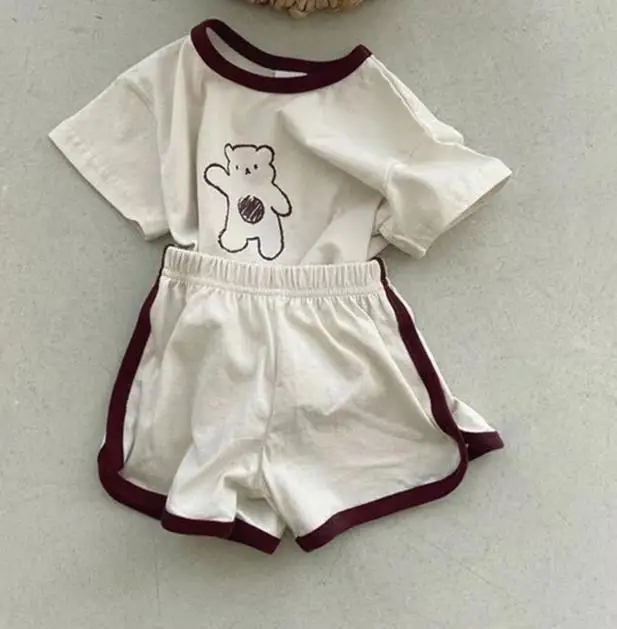 2022 New Cute Bear Print Baby Clothes Set Summer Short Sleeve Tops + Shorts 2pcs Boys Set Cotton Cartoon Girls Clothing Suit small baby clothing set	 Baby Clothing Set