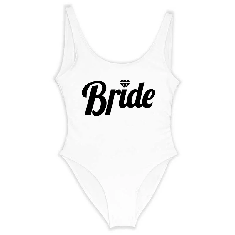 Bride&Bridesmaid Letter Print One Piece Swimsuit Women Swimwear Sexy Wedding Bachelor(Free Bride Tattoo Stickers Gifts)