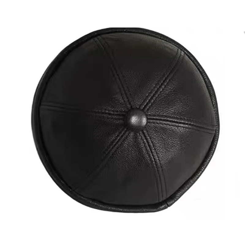 Retro Real Leather Hat Men Genuine Sheepskin Cap Male Brimless Warm Round Skullcap Winter Fashion Docker Sailor Tan Bone Bonnet 5