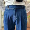 High Quality Double Pleated Jeans Straight Leg Pant Naples Straight Tube Loose Washed High Grade Business Pant Men Dress Trouser 1