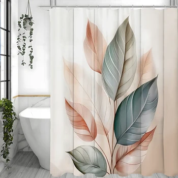 Tenda da doccia con foglie botaniche rosa, tenda da doccia decorativa per bagno con piante floreali, tenda da doccia impermeabile con ganci 1