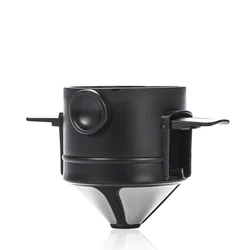 Portable Stainless Steel Reusable Coffee & Tea Dripper for Home, Office, and Travel (Black)