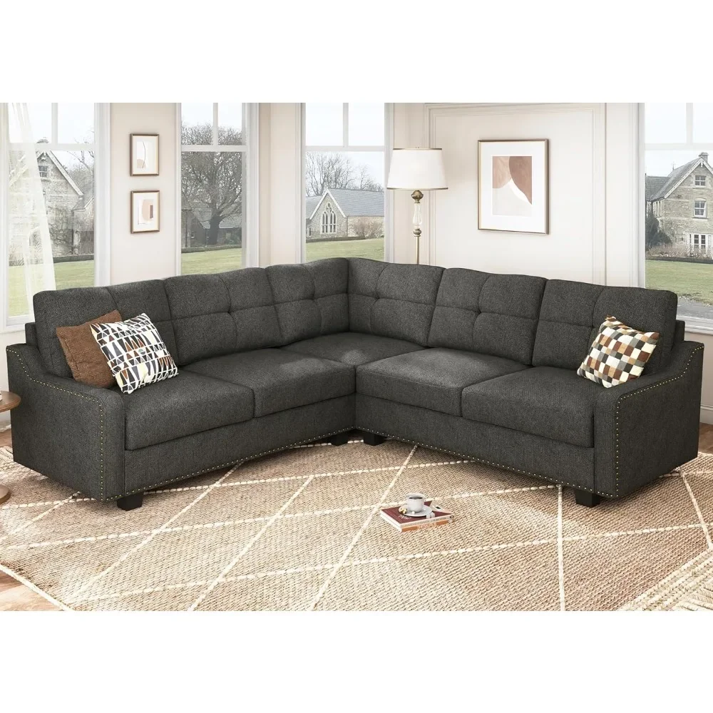 

Convertible Sectional Sofa L Shaped Couch for Small Apartment Reversible Sectional Couch for Living Room,Dark Grey