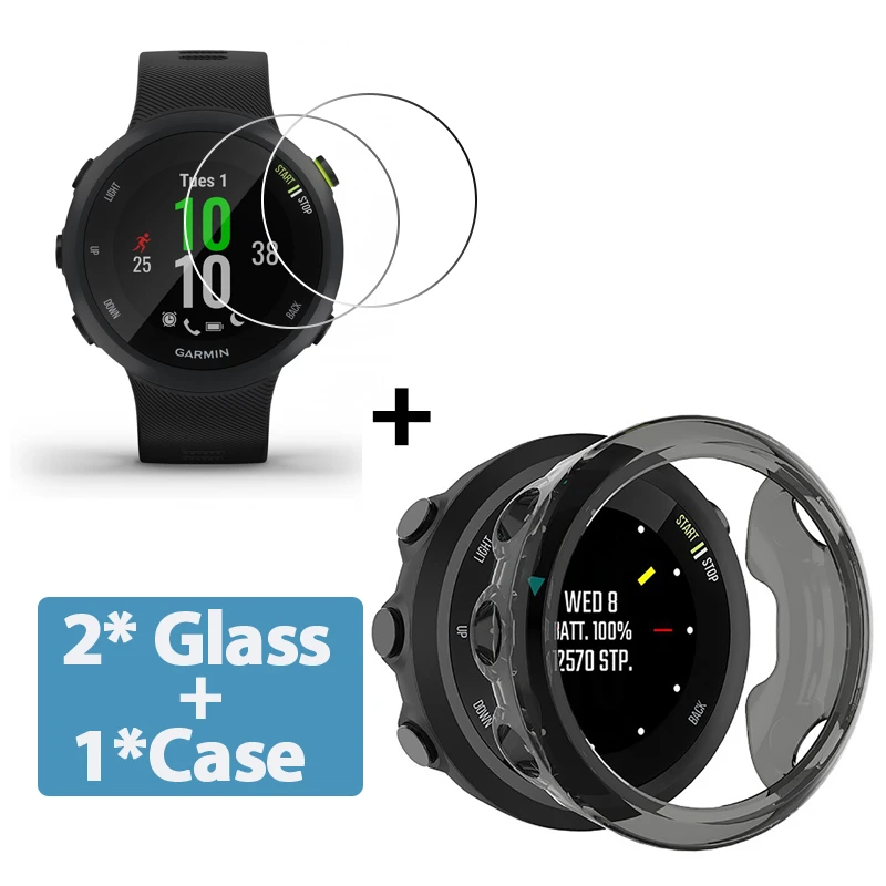 2+1 Protector Case + Screen Protector for Garmin forerunner 45 45S watch Soft TPU Protective Cover Shell Tempered Glass Film