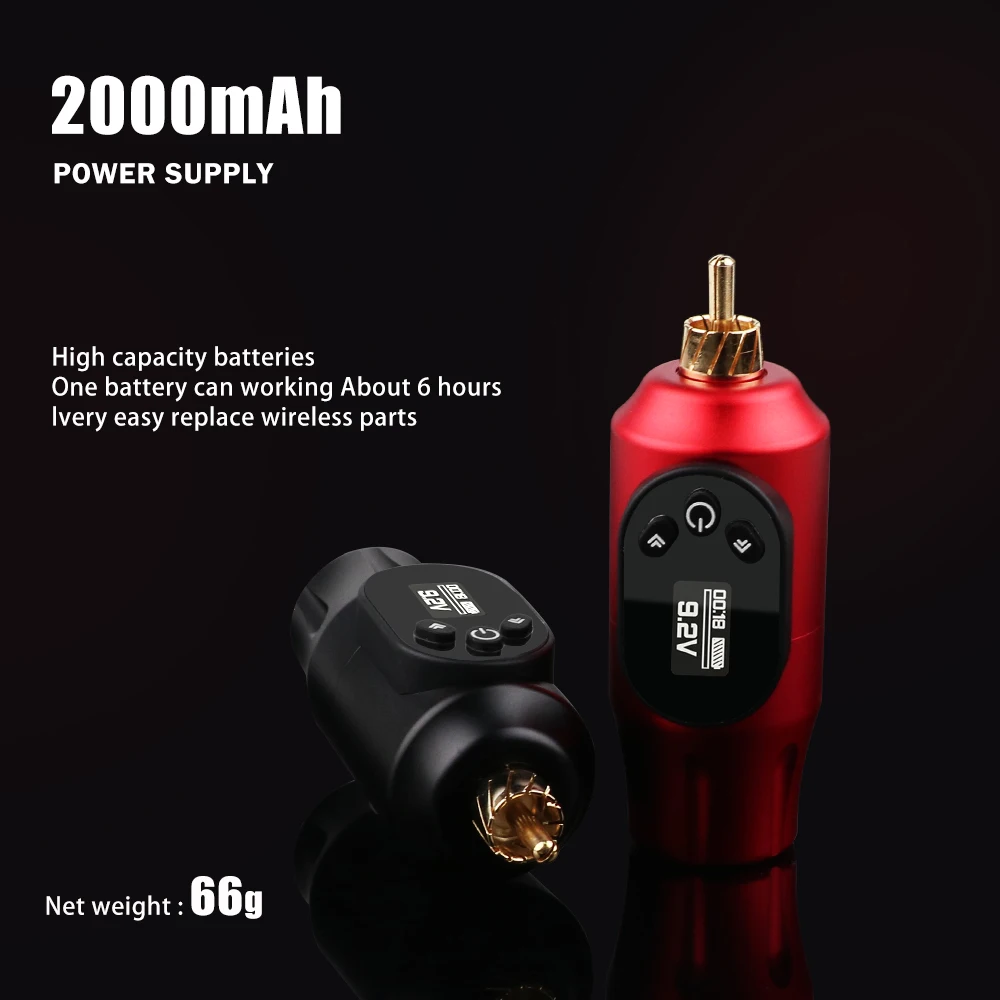 Tattoo Power Supply Wireless Tattoo Power Supply RCA Interface Tattoo Pen Battery LCD Digital Display 2000mAh High Capacity Power Supplies tattoo accessories tattoo power supply tattoo battery pack