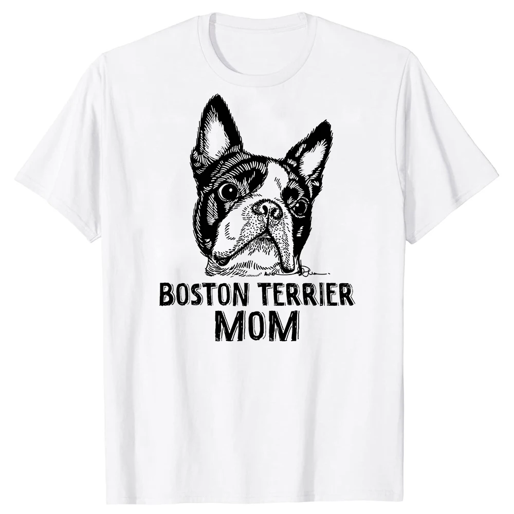 Lustiges Boston Terrier Mom Unisex-T-Shirt aus reiner Baumwolle, Streetwear, Humor-T-Shirt, lockere Passform, Kleidung für Männer und Frauen, kurze Ärmel