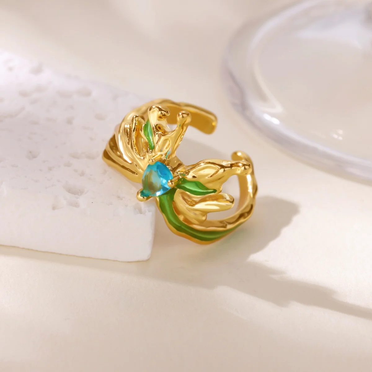 Zircon Butterfly Ring Gold Adjustable