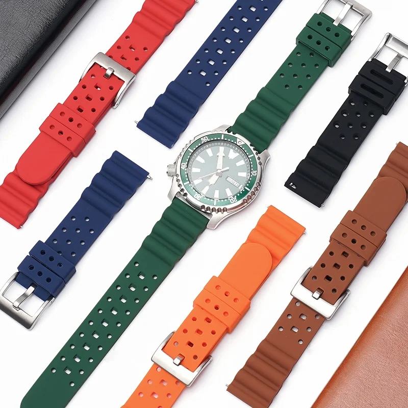 Silicone Rubber Waterproof Sport Watch Strap for Men - Diving Bracelet Wristband, 20mm/22mm