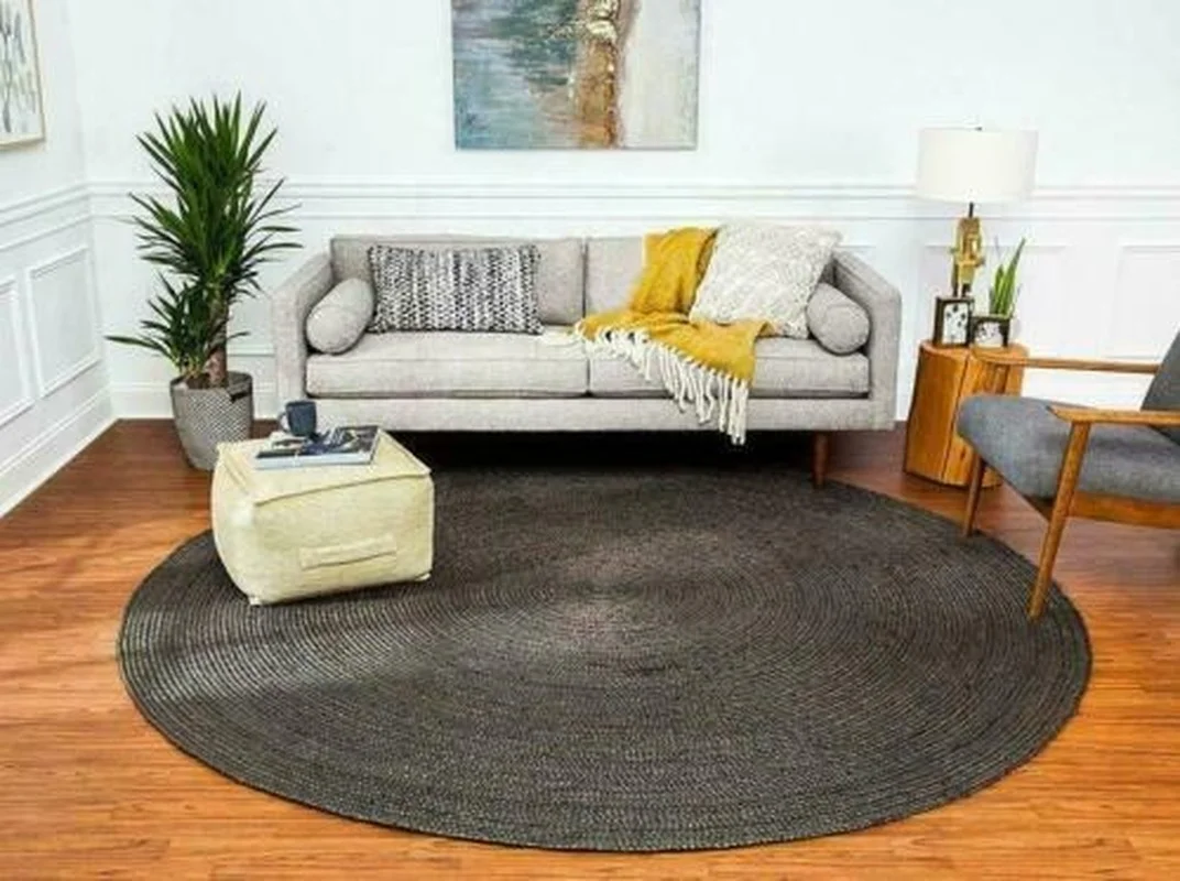 

Jute Natural Floor Rug Handmade Round Area Carpet Modern 60x60CM Reversible Rug Bedroom Foyer Decoration