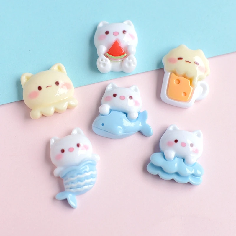 10Pcs New Mini Cute 20*20mm Cartoon Cat Series Flat Back Resin Scrapbooking DIY Jewelry Craft Decoration Accessorie