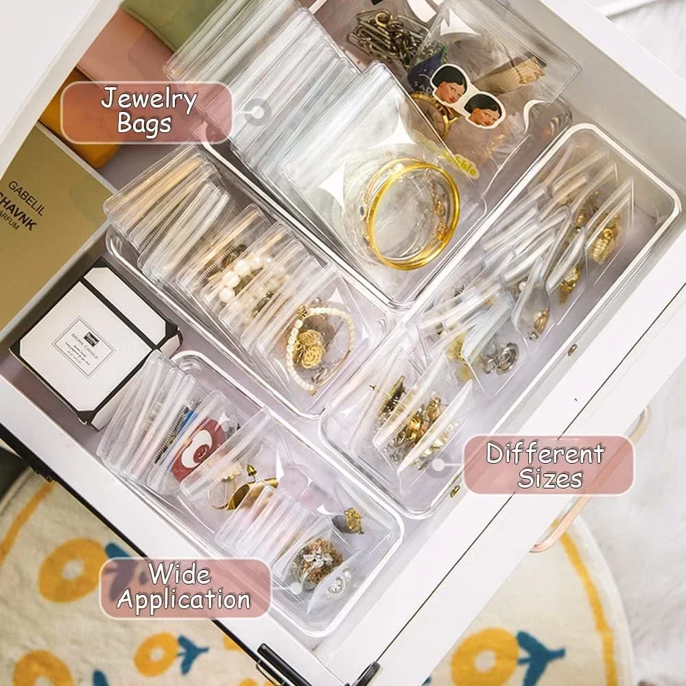 100 Bolsas Autosellantes Pequeñas Para Joyas - PVC Transparente Reutilizable - Ideales Para Pendientes, Anillos, Collares - Almacenamiento Y Viajes