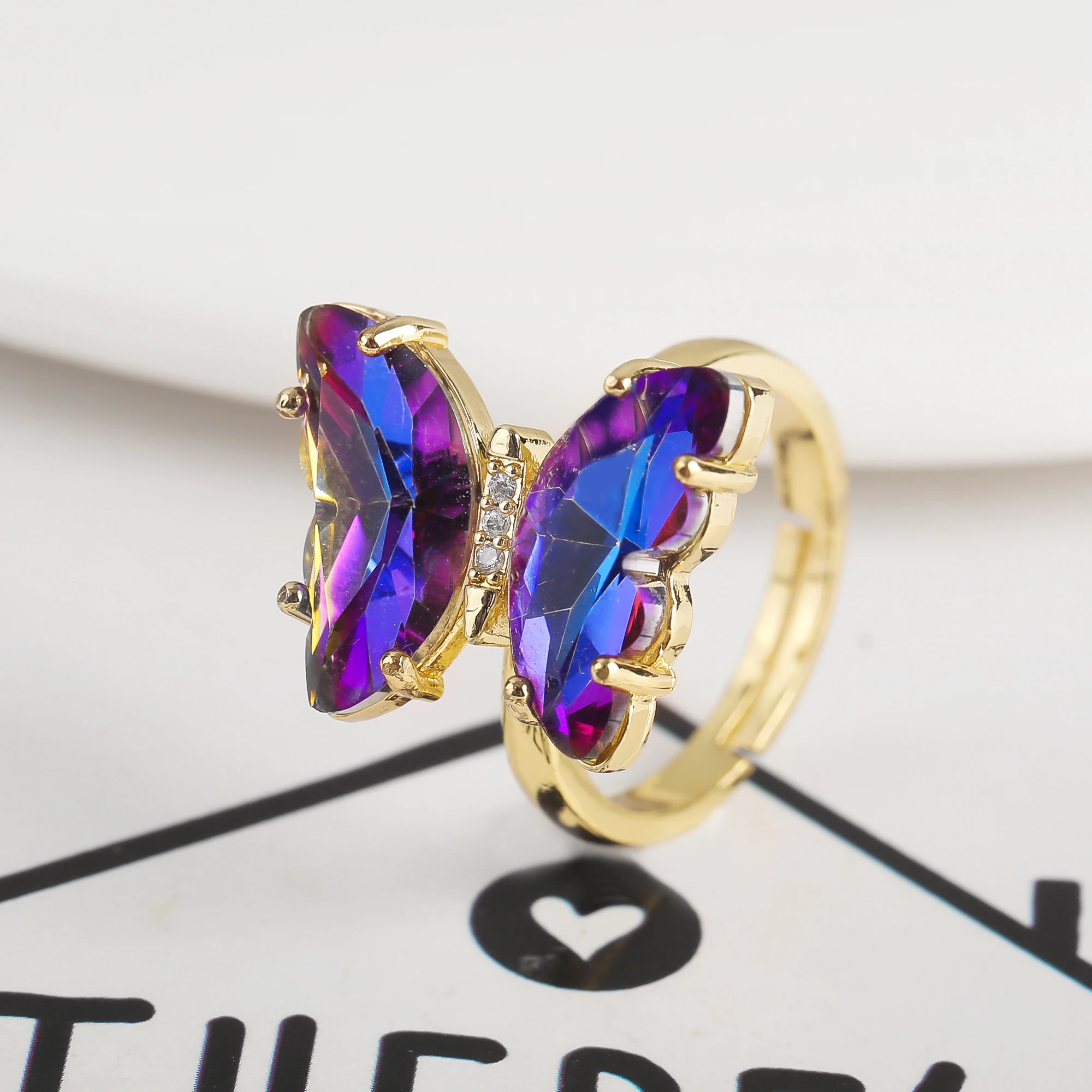 21 Color Transparent Crystal Butterfly Insect Animal Opening Adjustable Ring For Women's Luxurious Gold-Plated Creative Jewelry - Image 4