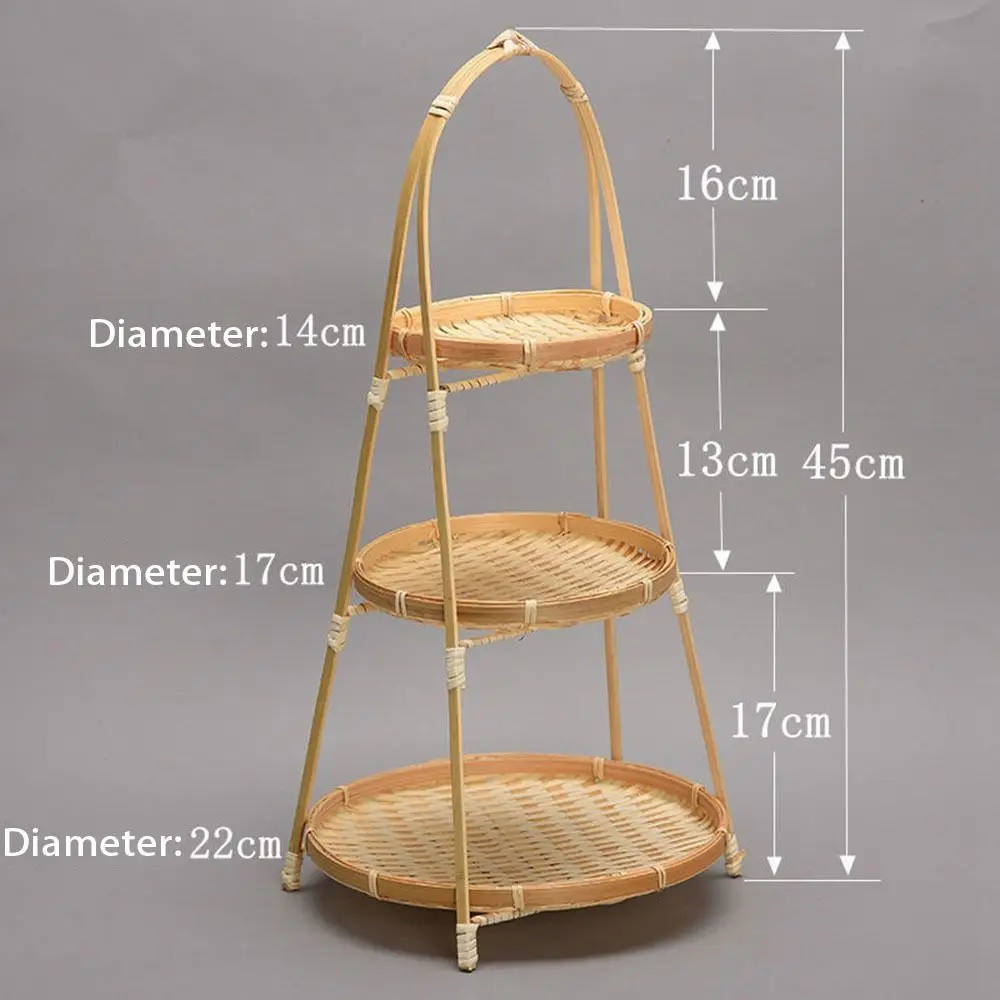 1/2/3 Layer Handwoven Fruit Basket Food Basket Decorative Standing Tray Bamboo Serving Tray Bamboo Storage Basket for Kitchen