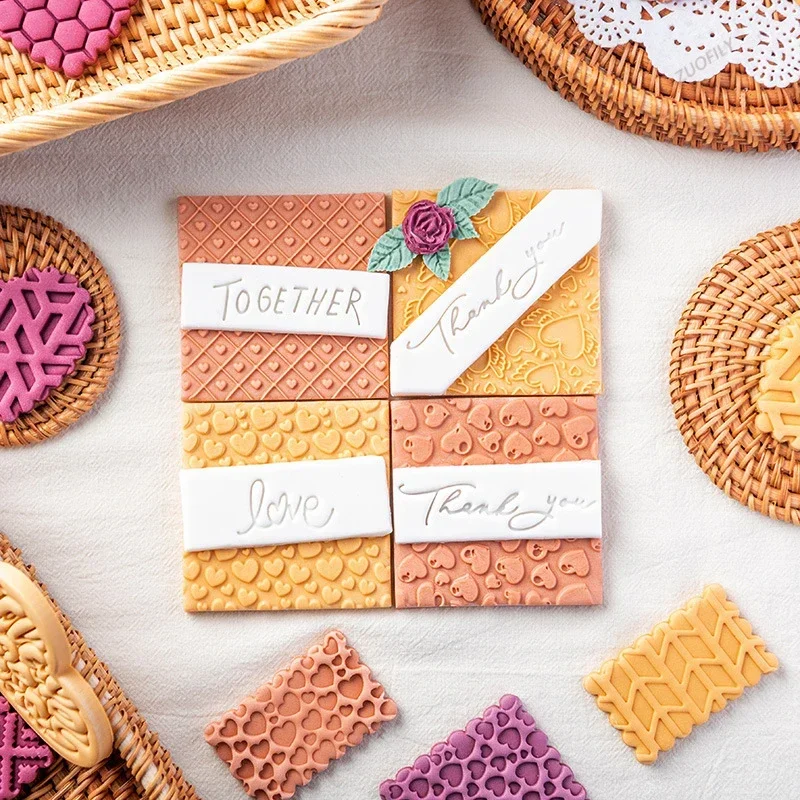 Geometric Love Pattern Valentine's Day Fondant Biscuit Mold English Letter 3D Embossing Stamp Wedding Birthday Party Baking Tool baking mold cookie printing mold