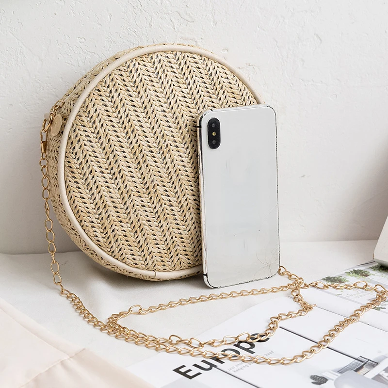 Molizhi Round Straw Bag Women's Summer Handwoven Beach Circle Handbag New Fashion Crossbody Bag