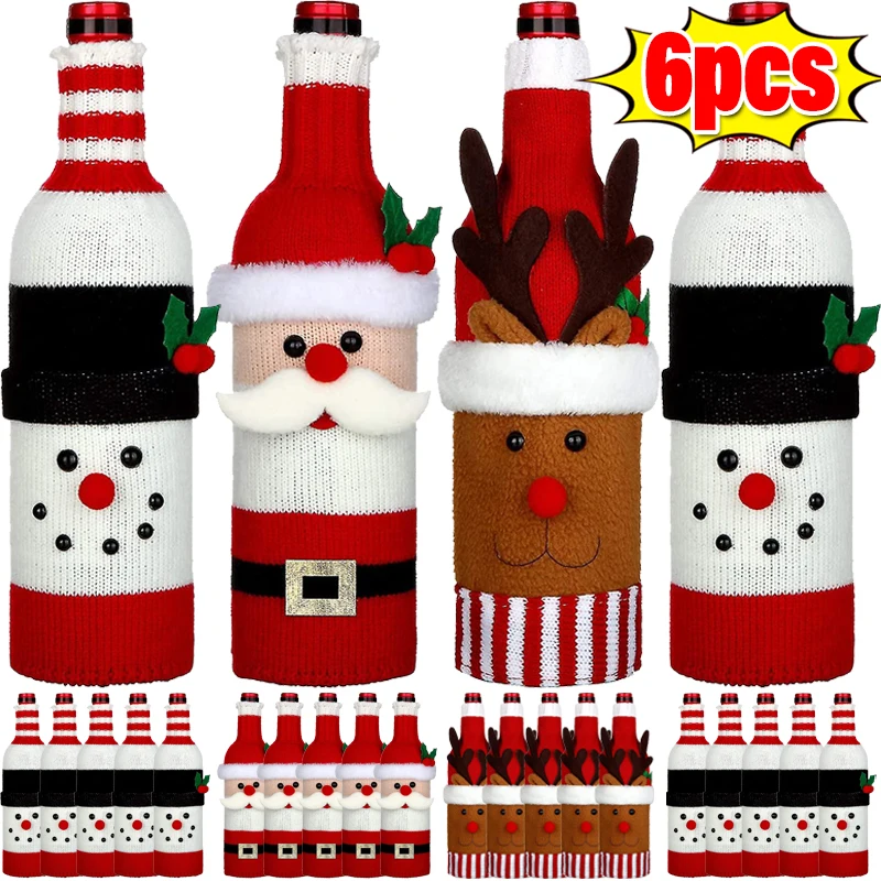 Description Picture 2 of item2025 Christmas Wine Bottle Covers Cute Snowman Santa Claus Wine Knitted Bottle Bags Xmas New Year Party Home Decor Supplies Gift