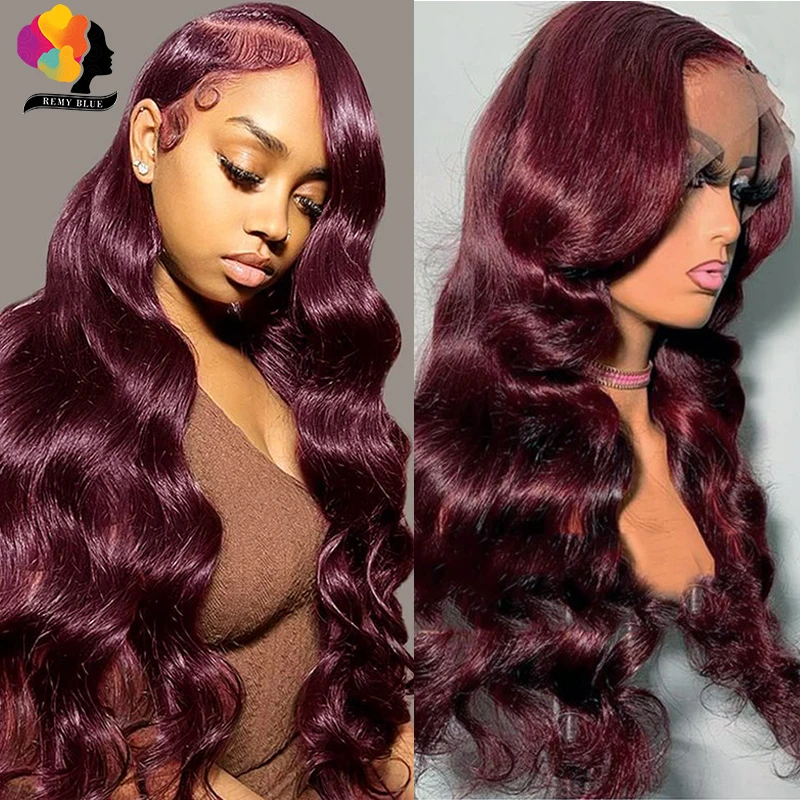 

13x4 Burgundy 99J Red Lace Front Human Hair Wig Pre-Plucked Colored Body Wave Human Hair Wigs for Women Curly Lace Frontal Wigs
