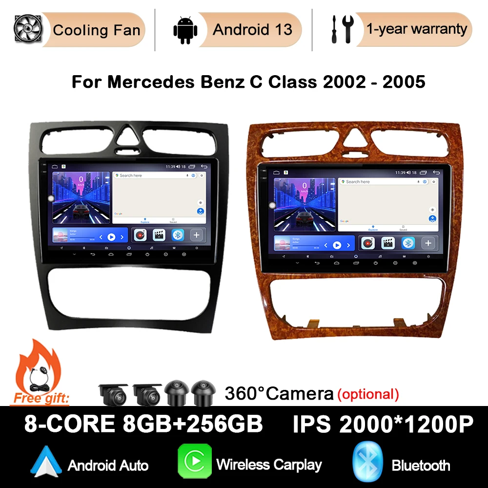 

For Mercedes Benz C Class W203 C200 C320 C350 CLK W209 2002-2005 Android 13 Car Radio Multimedia Player Navigation GPS Carplay