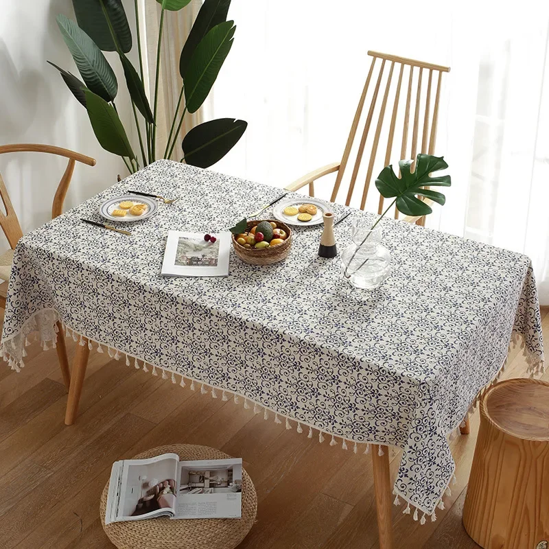 

Современная Минималистичная прямоугольная скатерть из хлопка и льна с кисточками для обеденного стола