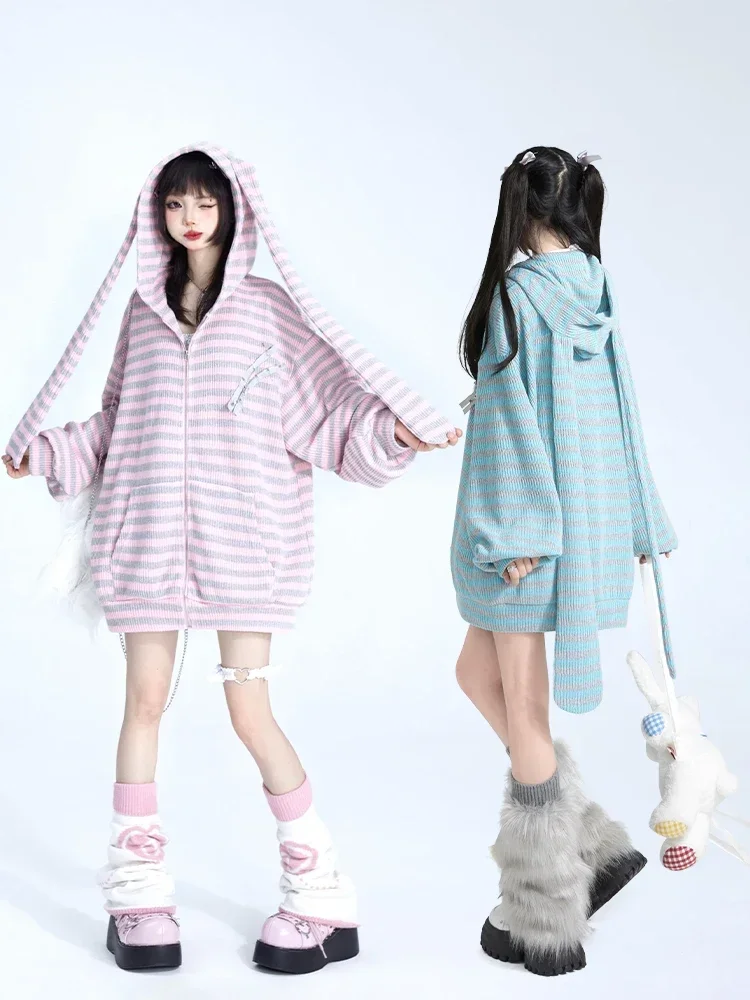ジャケット Hashtag DDD Rabbit Ears Hooded Sweatshirt Cardigan Jacket S35ec367745da45cf8ef8678e89a2a
