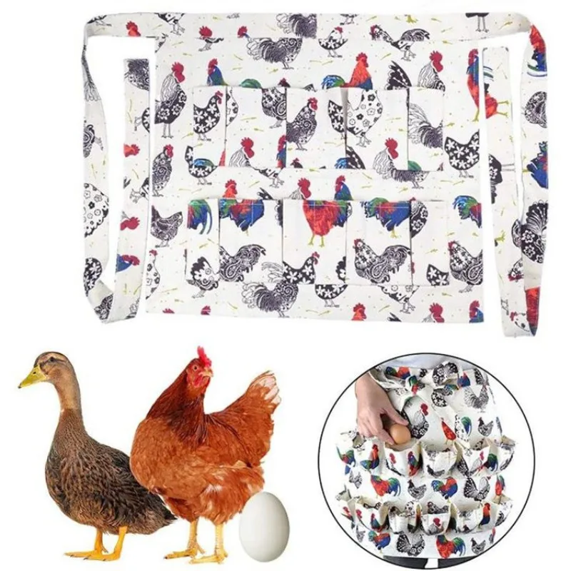 1pc Chicken Print Multi-pocket Apron With Egg Collecting Bag