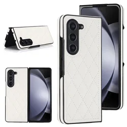 Fashion Rhombic Ultra - Thin Leather Phone Case - Shockproof Cover for Galaxy Z Fold 3 (White)