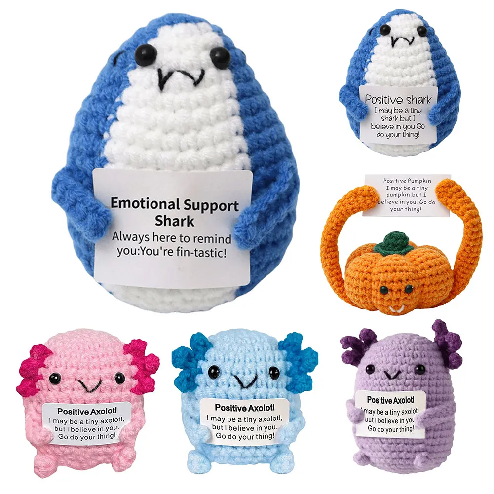 Cute Crochet Dolls Positive Energy Axolotl Doll With Card Home Room Ornament Creative Handmade Knitted Axolotl Desktop Decor