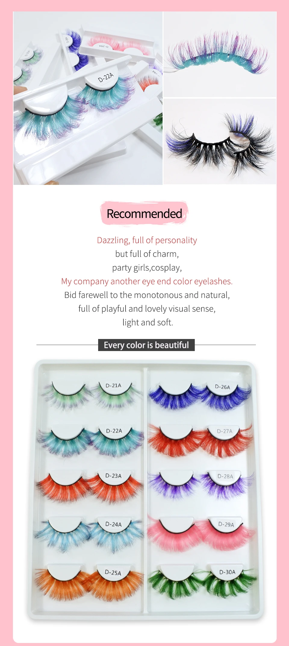 Colored Lashes Newest Gradient Green Blue Red False Eyelashes Dramatic Cosplay Party Faux Mink Color Eyelashes