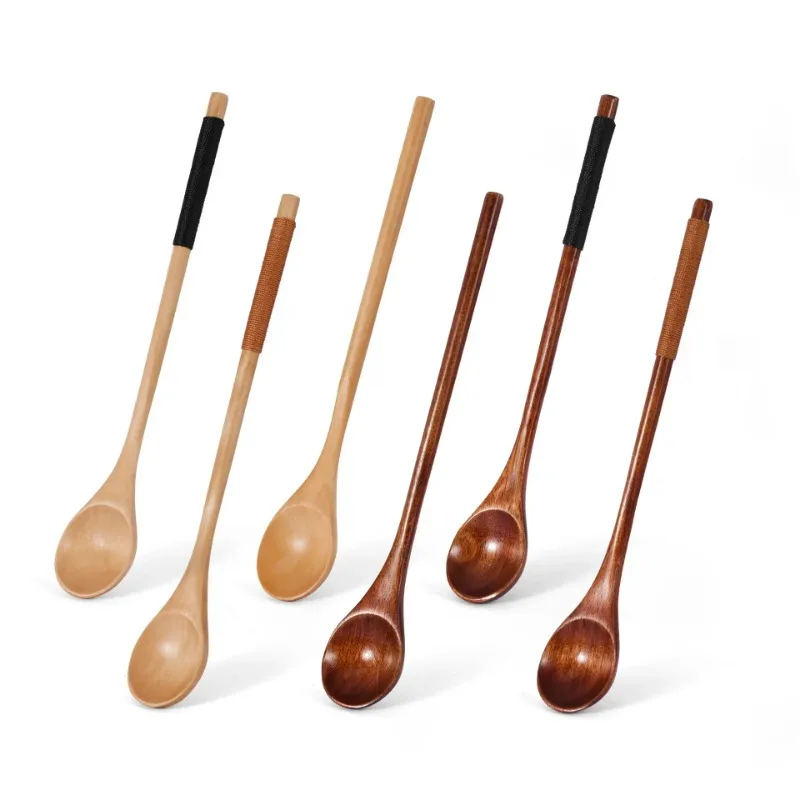 Wooden Tea Spoon Long Coffee Spoons Small Teaspoon Set Wood Honey Dessert Spoon Coffee Drink Stirrer Teaspoons Tableware