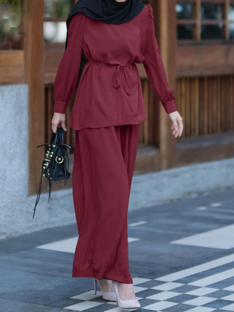 

Комплект из 2 предметов Jilbab, мусульманская мода, женская одежда, туника с запахом спереди, топы + брюки, мусульманский Дубай, турецкие скромные подходящие костюмы