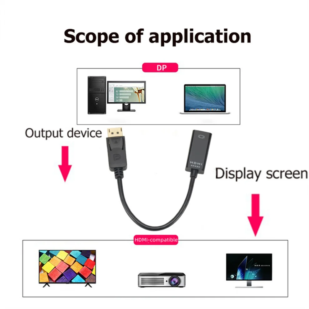 4K DP to HDMI-compatible Adapter Converter DisplayPort to HDMI Cable DP Male HDMI Female HD TV Video Audio Adapter For PC TV