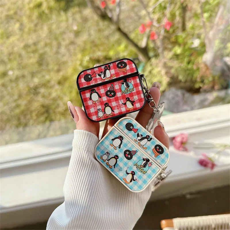 

Cute Grid Penguin Case for AirPods Pro2 Airpod Pro 1 2 3 Bluetooth Earbuds Charging Box Protective Earphone Case Cover