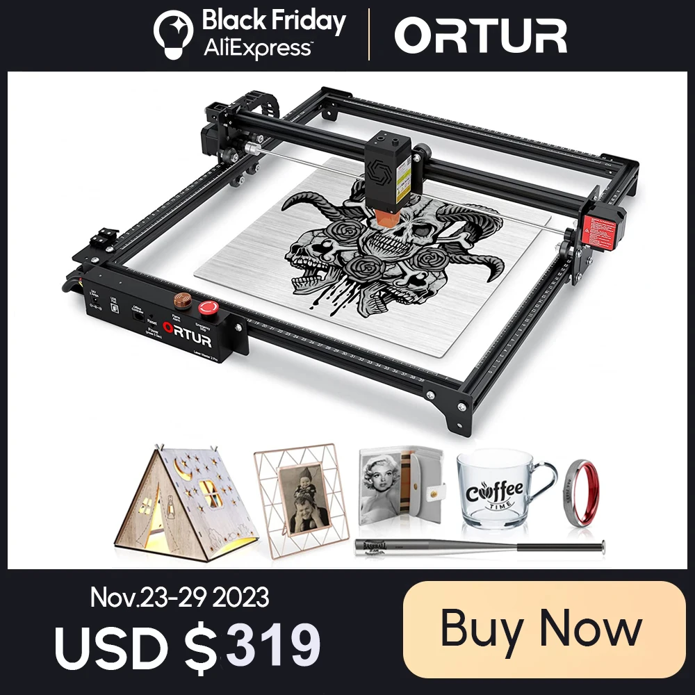 Ortur Macchina Da Taglio Per Incisione Laser Rullo Cnc Rotativo Stampante Fai Da Te Strumento Di Incisione Potente Lavorazione Del Legno Metallo Legno