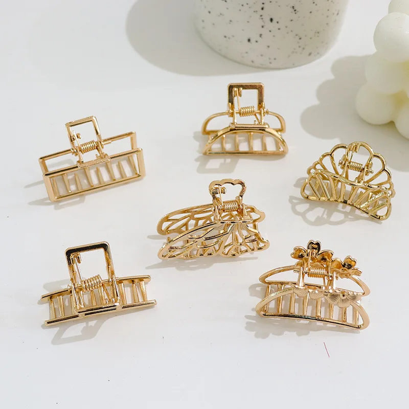 Fermagli per capelli in metallo a cuore cavo alla moda Semplice antiscivolo Mini Frangetta geometrica dorata Barrette per capelli Mascelle per donne Ragazze ogni giorno_voghion.com