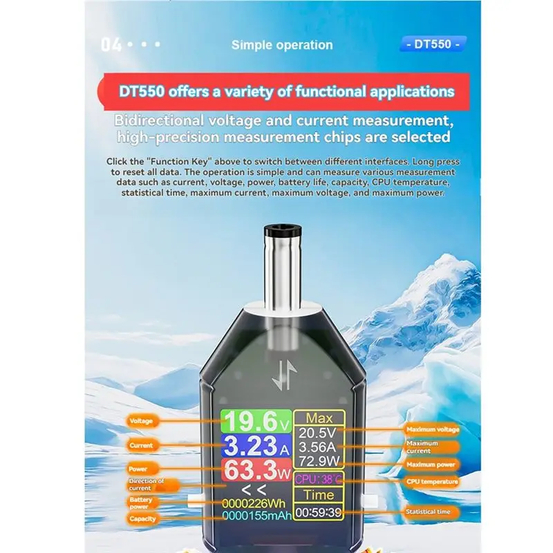 ABNL DT550 600W DC4.5-50V 디지털 전압 전류 테스터 DC5.5X2.5Mm 인터페이스 디지털 전력 및 용량 측정기 A