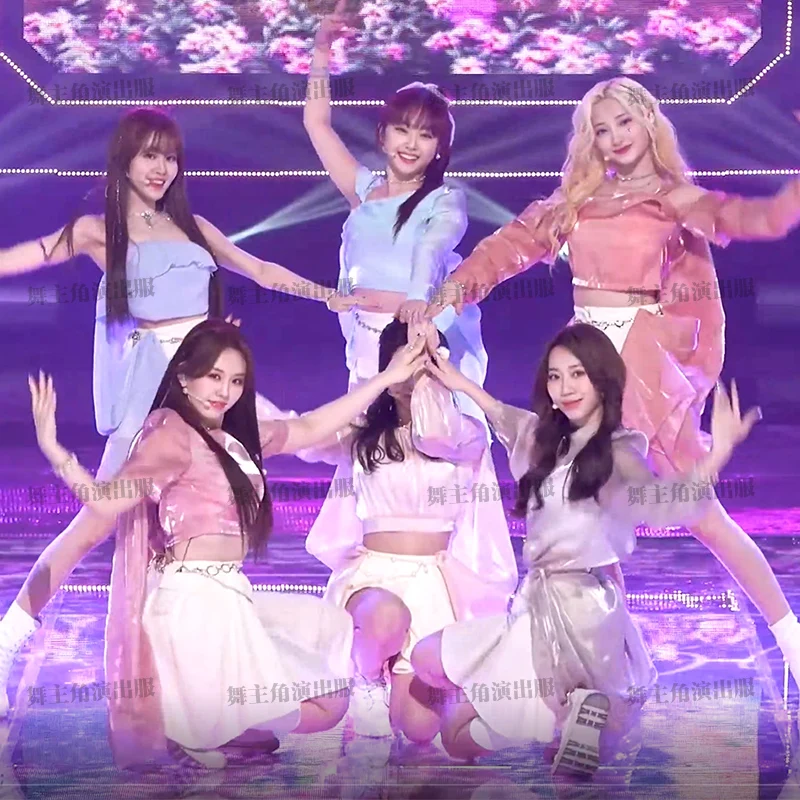 

K-pop Корейская группа девушек Женская Сексуальная рубашка короткий топ наряды для концерта праздничная одежда хип-хоп Уличная мини-юбка с разрезом танцевальный наряд