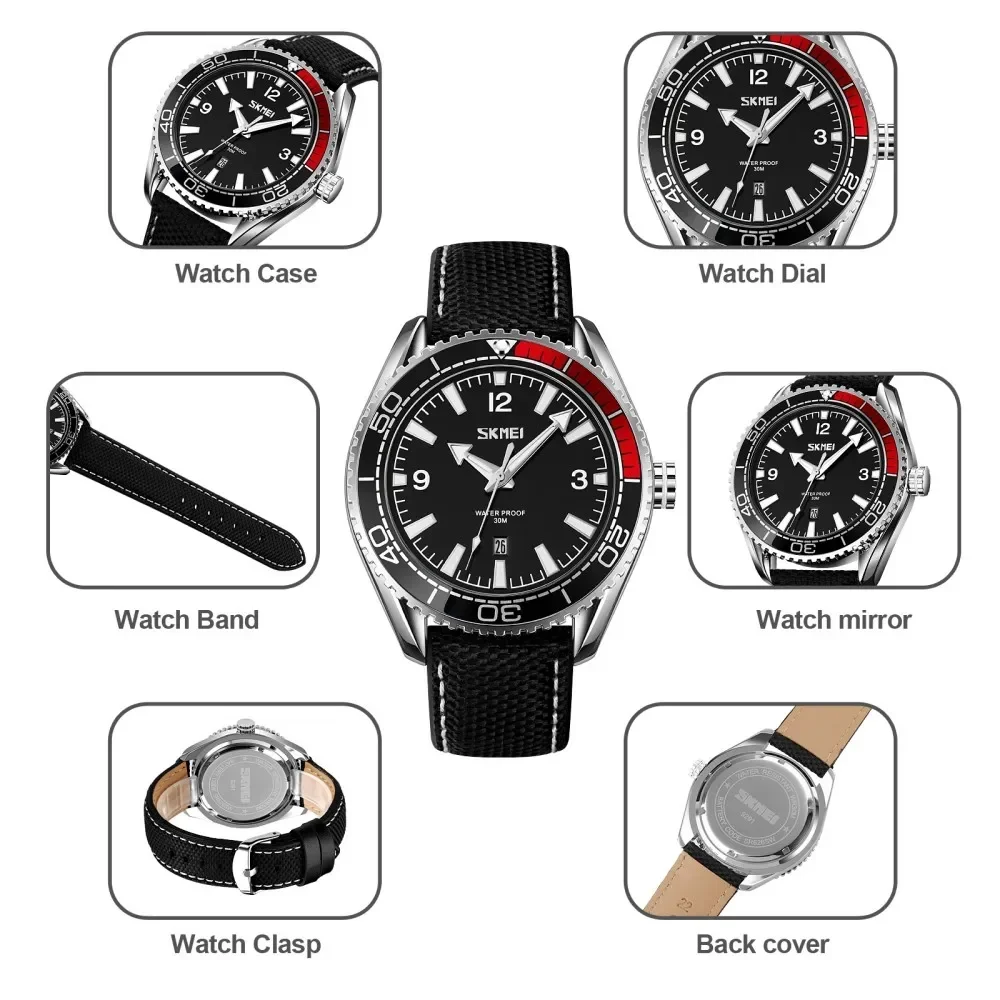 SKMEI Orologio da polso da uomo con cinturino in pelle, minimalista, alla moda, casual, impermeabile, al quarzo, da uomo, 9261-LMHP, 40, Orologio al