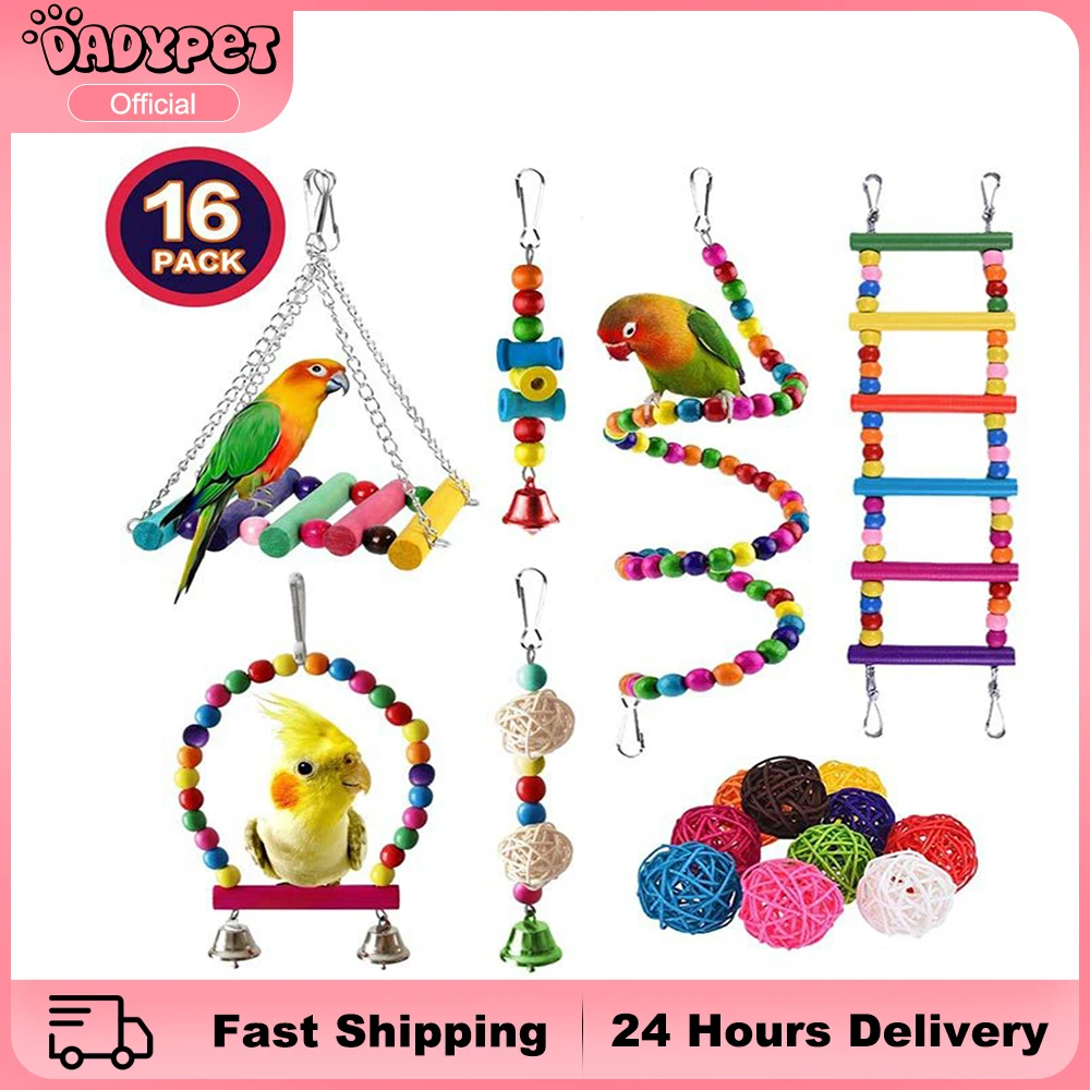 Parrot Bird Toys Accessories Articles Parakeet Cockatiels Bite Chew Toy For Parrot Training Budgie Toy Swing Ball Bell Standing