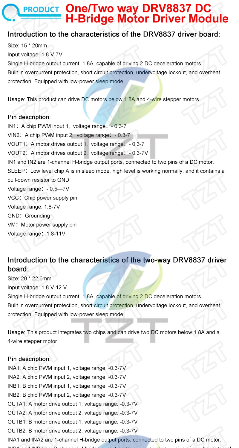 1/2/5 Stück DRV8837 DC-Motorsteuerungsmodul 1-Kanal und 2-Kanal 1,8A Motorsteuerplatine – Detail 1