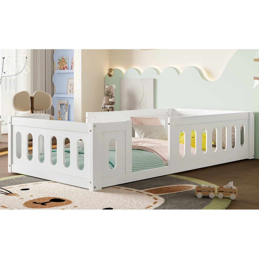 Modernes Plattformbett aus Holz 90 x 200 mit Geländer, Plattformbett besteht aus massivem Kiefernholz und MDF und eignet sich aus robustem, massivem Holz – Detail 19