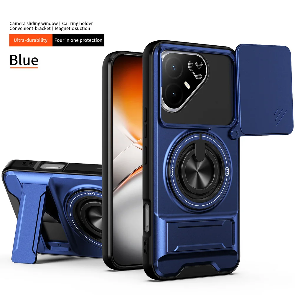 Enhanced Magnetic Ring Grip Car Holder Case with Push-Pull Protection and Lens Cover