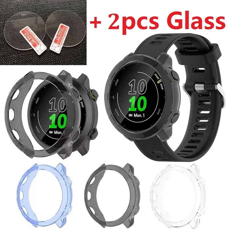 2pcs Tempered glass screen protector case for Garmin Forerunner 55