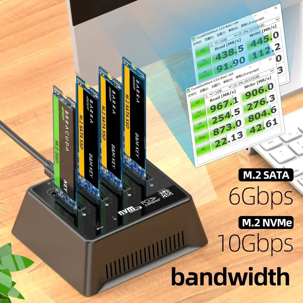 MAIWO 4베이 M.2 NVMe/SATA SSD 케이스 10Gbps M2 SSD 인클로저 어댑터 USB3.2 Gen2 USB C 도킹 스테이션 M 키 및 B+M 키 지원