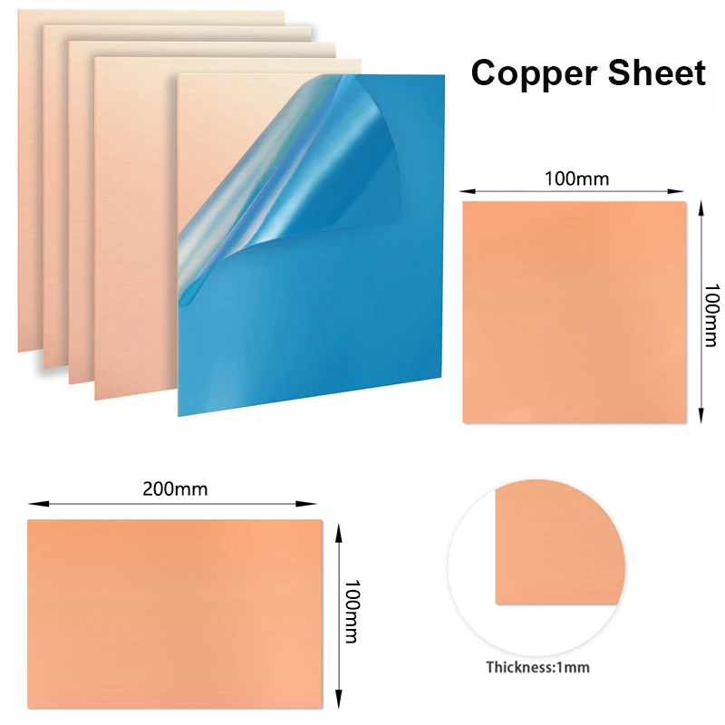 Pure Copper Sheet Metal Copper Plate 1pcs Thick0.25mm-8mm 100x100mm 150x150mm Cu Metal Sheet Foil Plate