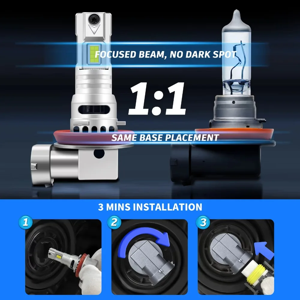 2개입 CANBUS H11 LED 헤드라이트 전구 30000LM 110W 고출력 자동차 안개등 6500K 12V 자동차 헤드램프 주행등