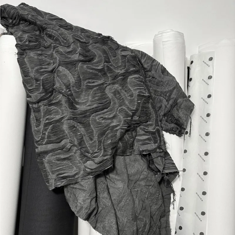 Wasteland Style Carbon Gray Jacquard Line Vintage Pattern Double-Sided Clothing Designer Fabric