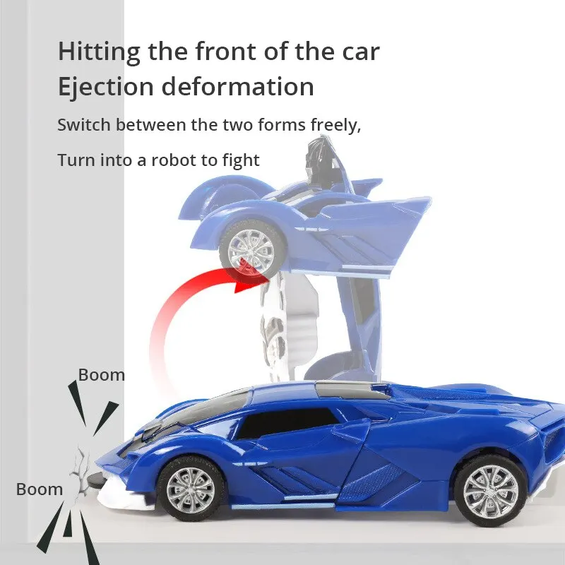Blue Children's Inertia Impact Police Car Toy with One-Button Transformation