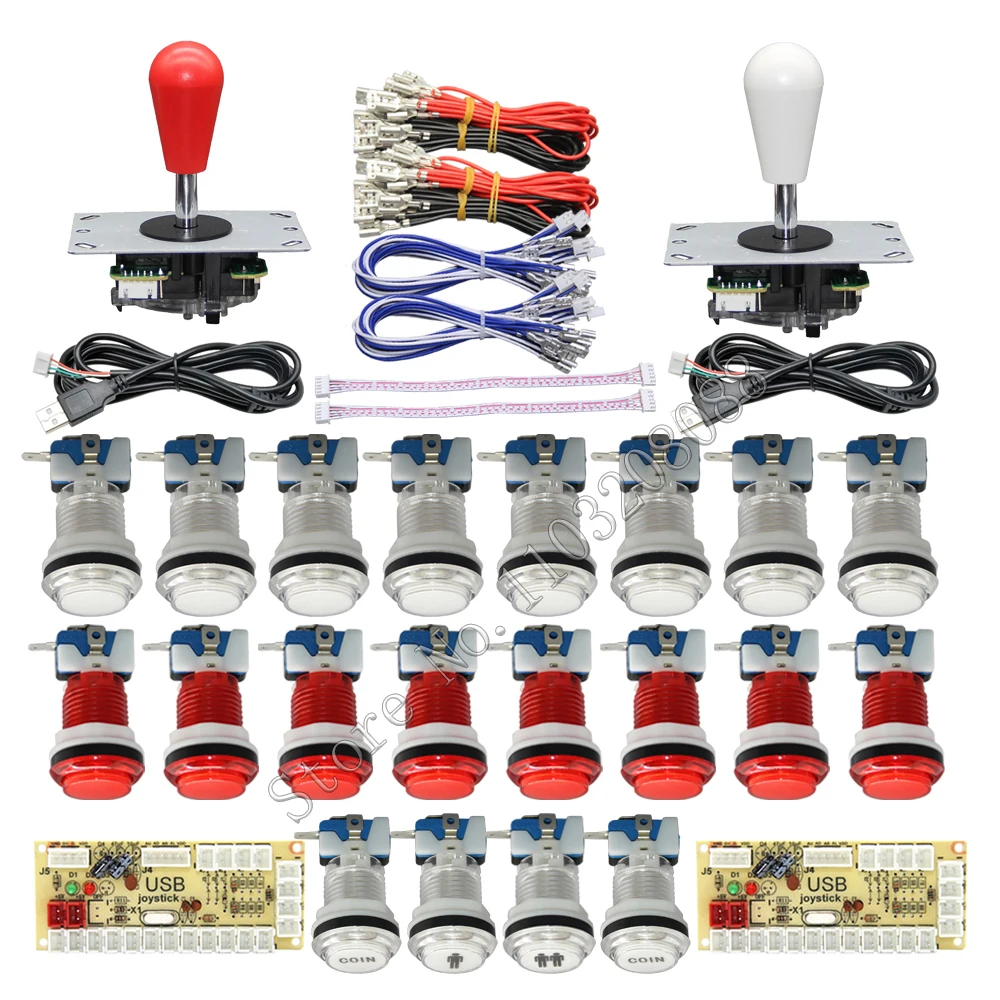 2인용 DIY PC 라즈베리 파이 아케이드 게임 키트 (LED 푸시 버튼, 미국식 조이스틱, USB 엔코더 케이블, Mame Jamma  부품 포함)-Freehip.co.kr